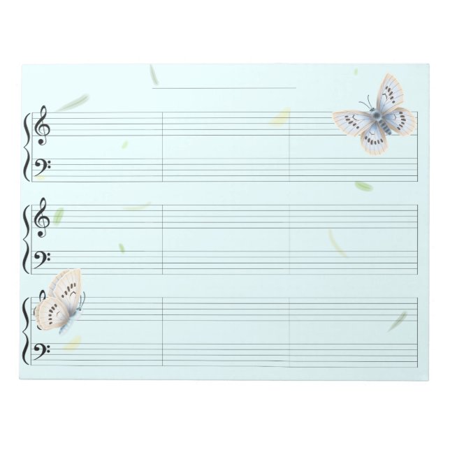 Butterflies Piano Music Manu Paper Wide Rule Kids' Notepad (Front)