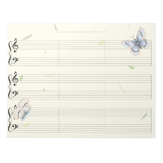 Butterflies Piano Music Manu Paper Wide Rule Kids' Notepad (Front)