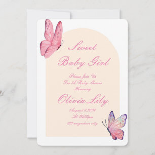 butterflies pink baby shower save the date