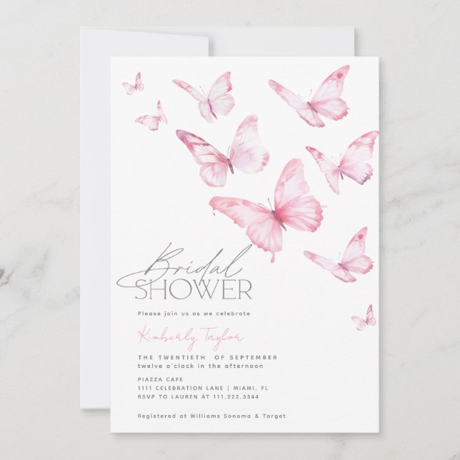 Butterflies Pink Blush Bridal Shower Invitation (Front)