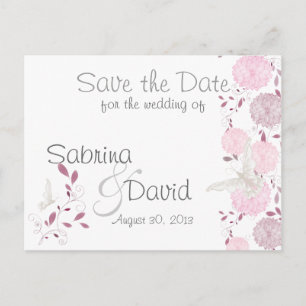 Butterflies & Pink Chrysanthemum Save the Date Announcement Postcard