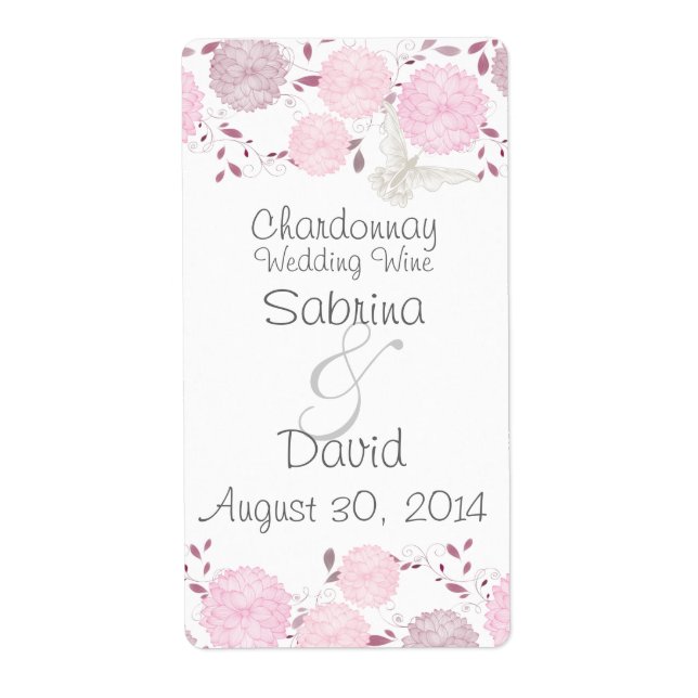 Butterflies & Pink Chrysanthemums Wedding Wine (Front)