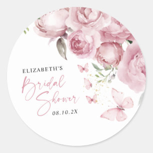 Butterflies Pink Floral Bridal Shower Classic Round Sticker