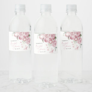 Butterflies Pink Floral Bridal Shower Party Water Bottle Label