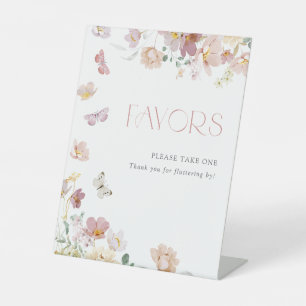 Butterflies Pink Floral Favors Bridal Shower Pedestal Sign