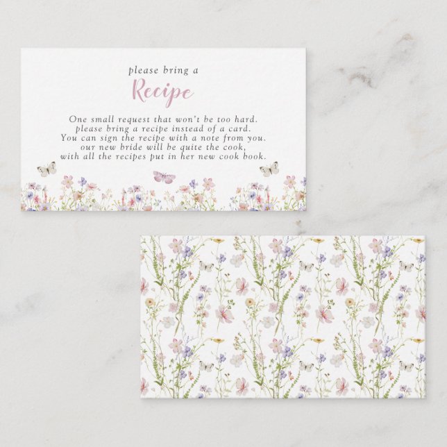 Butterflies Pink Floral Please Bring A Recipe Enclosure Card (Front/Back)