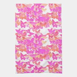 Butterflies, pink, fuchsia and coral tea towel