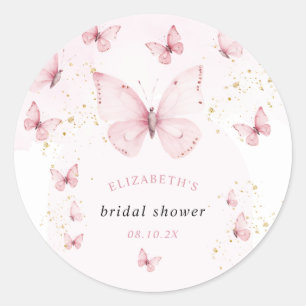 Butterflies Pink Gold Bridal Shower  Classic Round Sticker