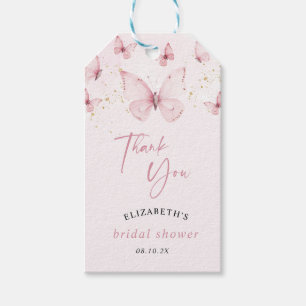 Butterflies Pink Gold Bridal Shower Thank You Gift Tags