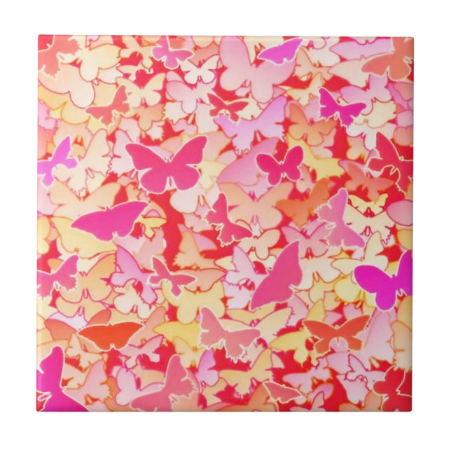 Butterflies, pink, peach, coral tile (Front)