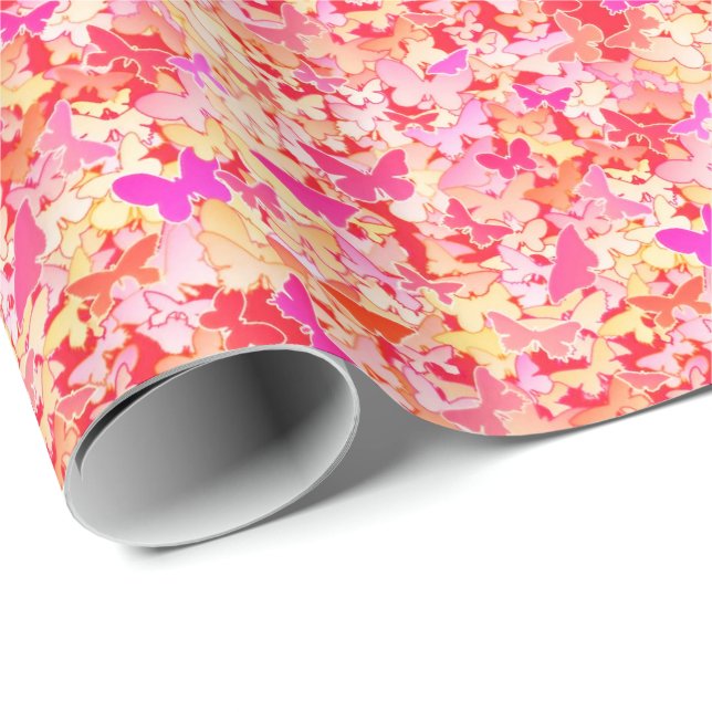 Butterflies, pink, peach, coral wrapping paper (Roll Corner)