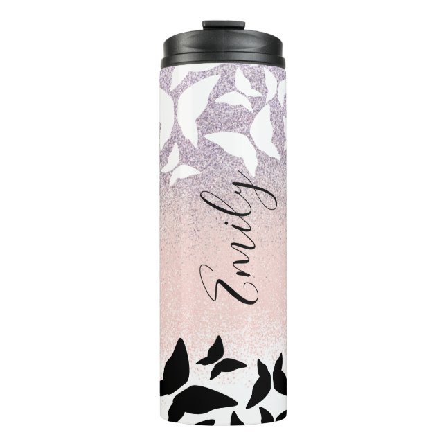 Butterflies Pink Sparkles Monogrammed Name     Thermal Tumbler (Front)