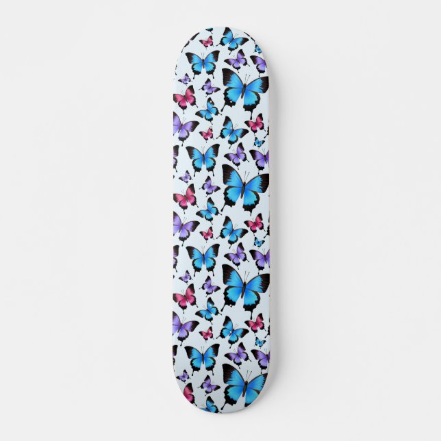 Butterflies Pink Teal Girly Girlie Whimsical Skateboard (Front)