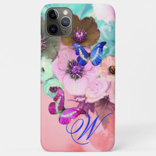 BUTTERFLIES,PINK TEAL ROSES AND ANEMONE FLOWERS iPhone 11 PRO MAX CASE