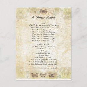 butterflies=pope francis=st. francis SIMPLE PRAYER Postcard