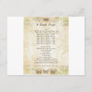 butterflies=pope francis=st. francis SIMPLE PRAYER Postcard