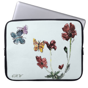 Butterflies Poppies Floral Personalised Laptop Sleeve