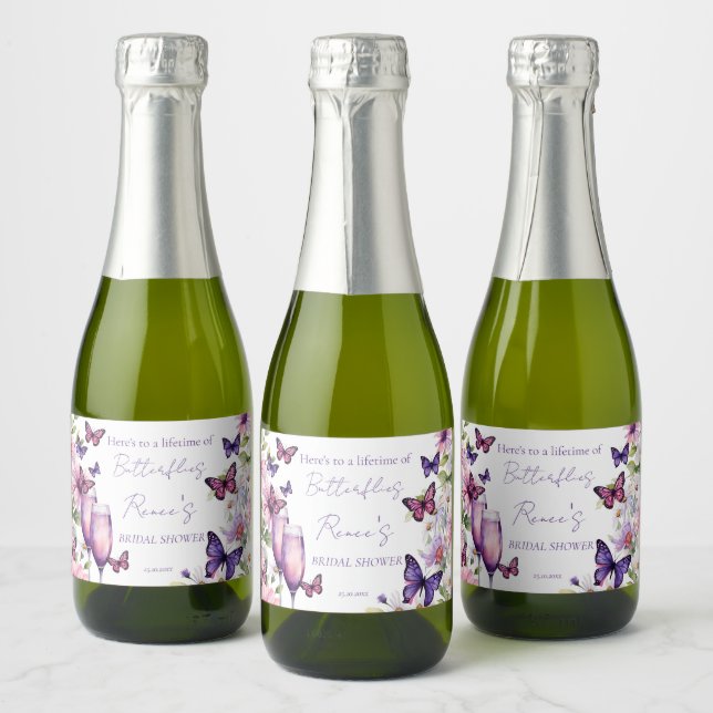 Butterflies purple bridal shower favour  sparkling wine label (Bottles)