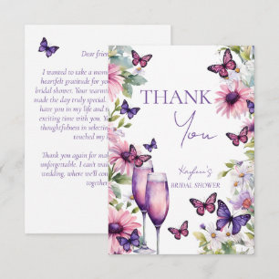 Butterflies purple bridal shower thank you card