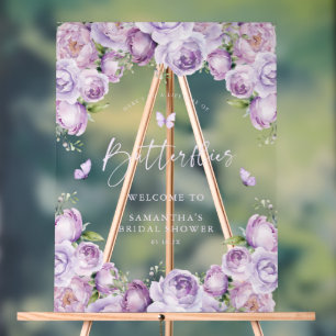 Butterflies Purple Bridal Shower Welcome Sign