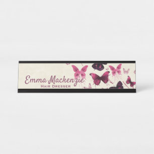 Butterflies Purple Desk Name Plate Station Sign