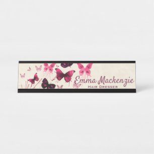 Butterflies Purple Desk Name Plate Station Sign