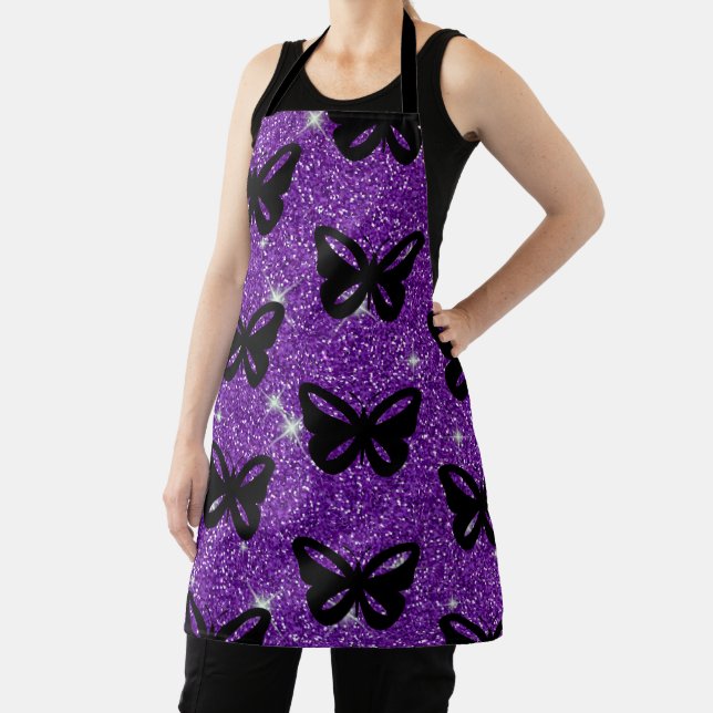 Butterflies Purple Glitter Fly Insect Animals Apron (Insitu)
