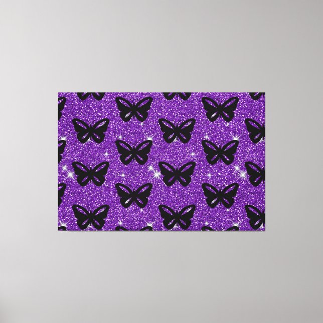Butterflies Purple Glitter Fly Insect Animals Canvas Print (Front)