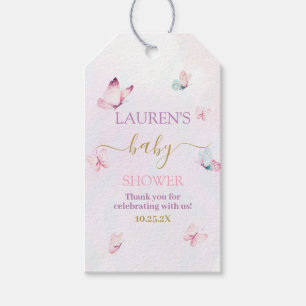 Butterflies Purple Pink Baby Shower Gift Tag