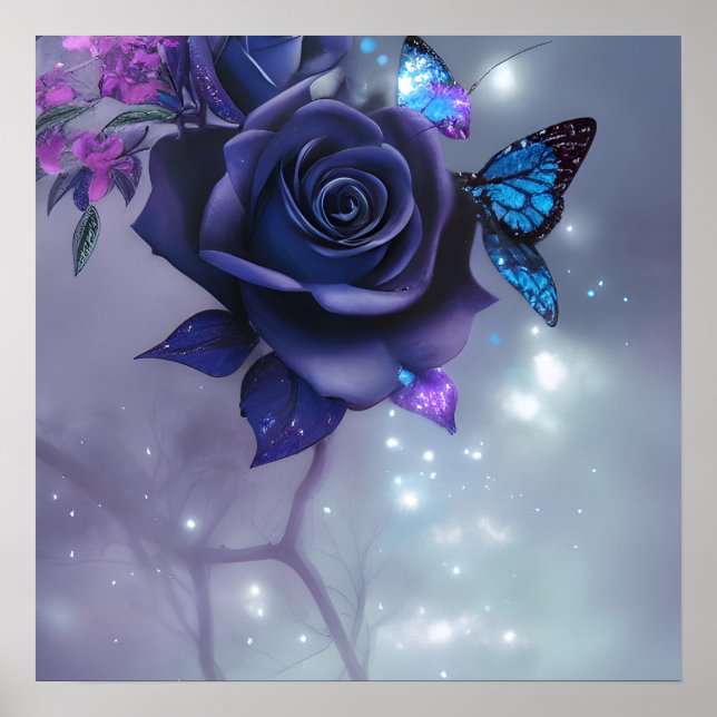 Butterflies & Purple Rose Poster (Front)