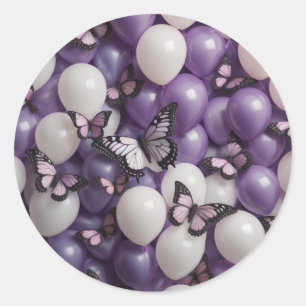 butterflies purple white balloons Sticker