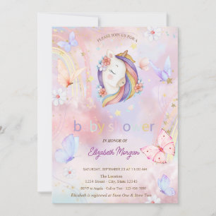 Butterflies Rainbow Floral Unicorn Baby Shower Invitation
