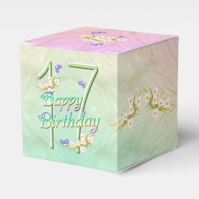 Butterflies Rainbow Flower 17th Birthday Party Favour Box (Front Side)
