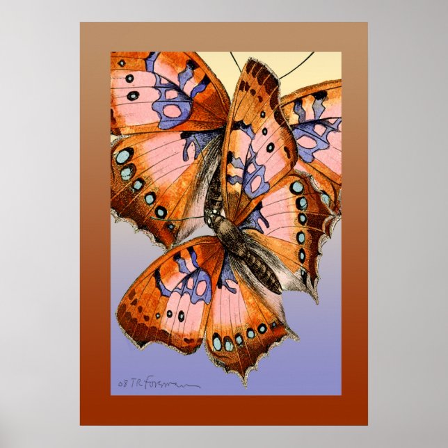 Butterflies red blue abstract painting poster (Front)