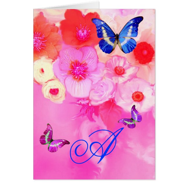 BUTTERFLIES,RED PINK ROSES AND ANEMONE FLOWERS (Front)
