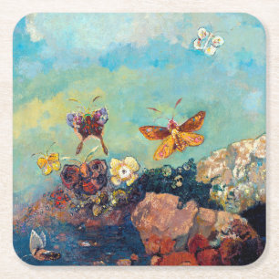 Butterflies, Redon Square Paper Coaster
