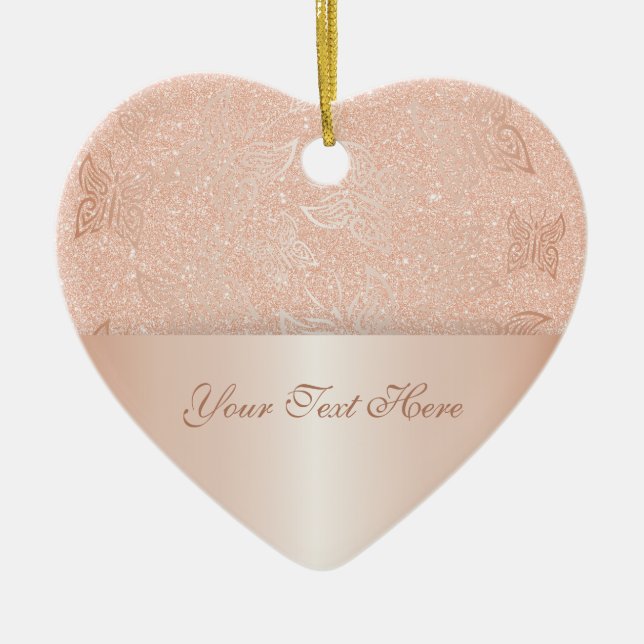 Butterflies Rose Gold Personalise Ceramic Tree Decoration (Front)