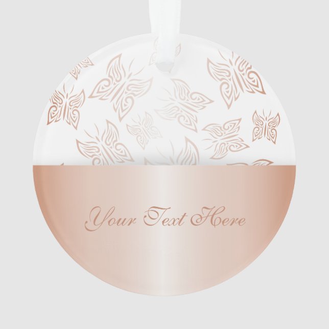 Butterflies Rose Gold Personalise Ornament (Back)