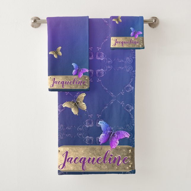 Butterflies, Rose Hearts Gradient Blue Towel (Insitu)