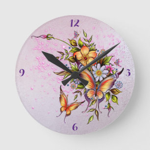 *Butterflies -Round (Medium) Clock