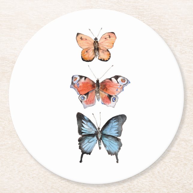 Butterflies Round Paper Coaster (Front)