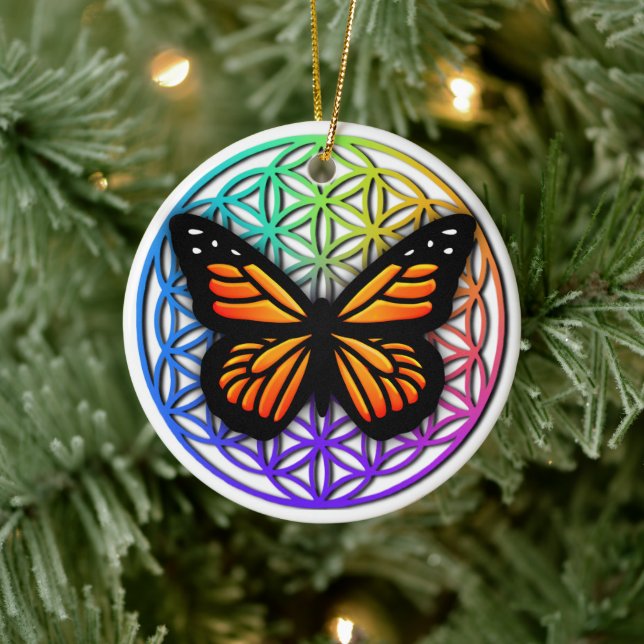 Butterflies, scared geometry, flower of life     ceramic tree decoration (Tree)