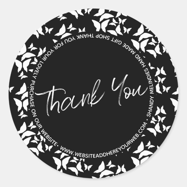 Butterflies Script Business Thank You  Classic Round Sticker (Front)