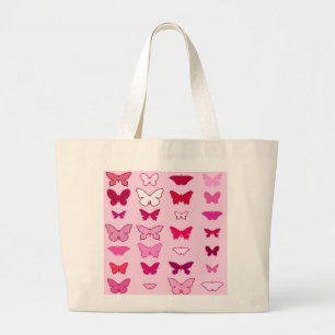 Butterflies, shades of pink and fuchsia large tote bag