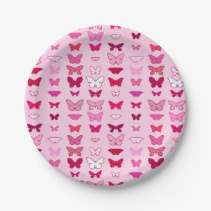 Butterflies, shades of pink and fuchsia paper plate