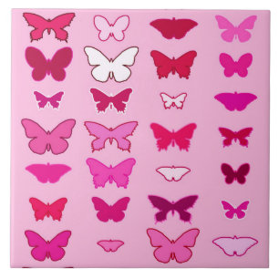 Butterflies, shades of pink and fuchsia tile