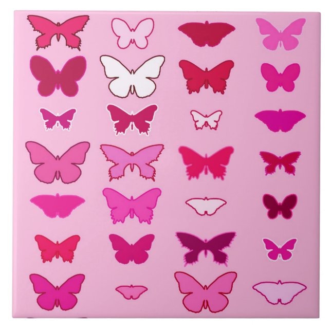 Butterflies, shades of pink and fuchsia tile (Front)