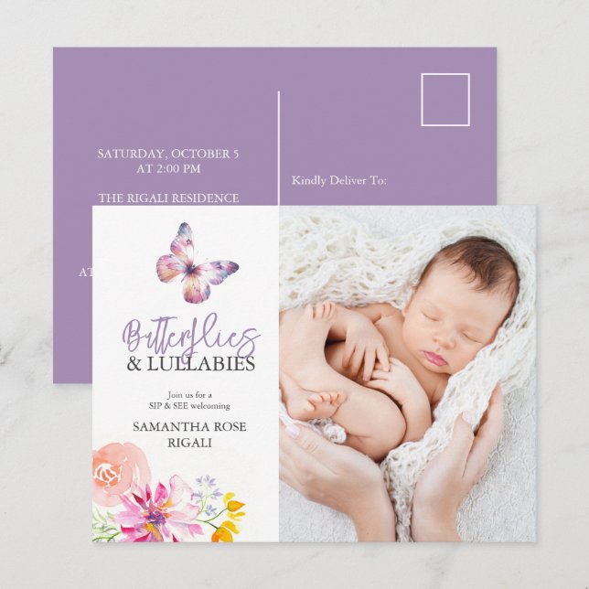 Butterflies Sip and See Baby Shower Invites (Front/Back)