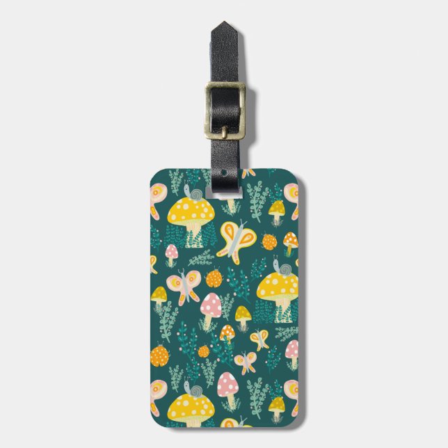 Butterflies Snails and Mushrooms Cute CUSTOMIZED Luggage Tag (Front Vertical)