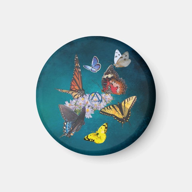 butterflies sobriety symbol round magnet (Front)